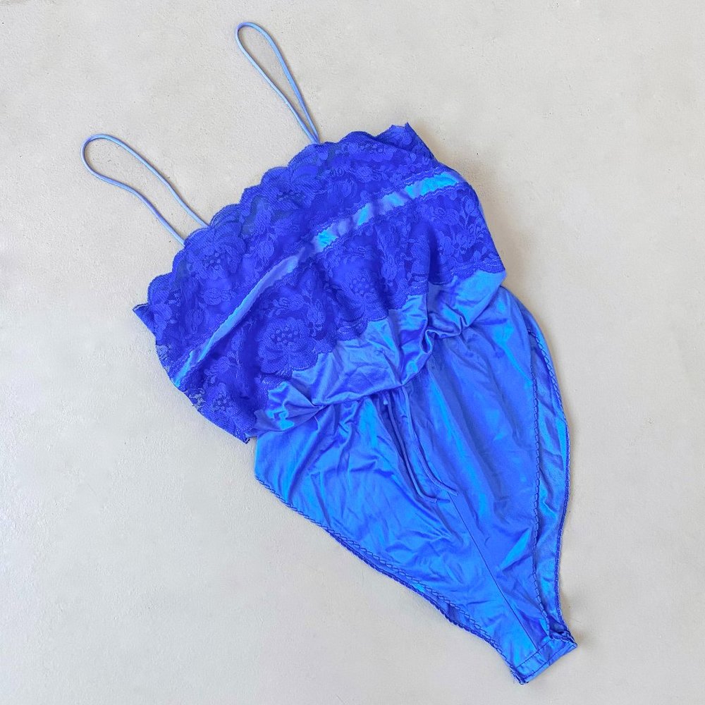 Vintage Deena Blue Lingerie Bodysuit with Lace Bust